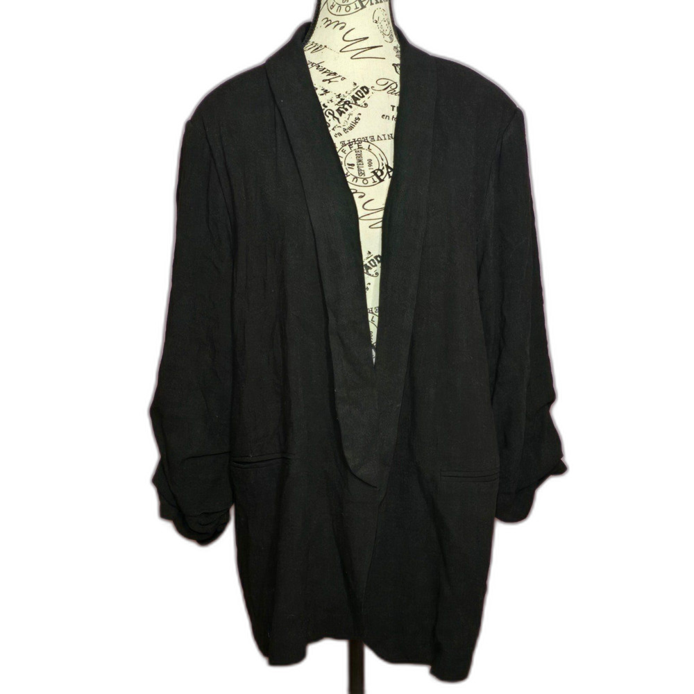 Entro black linen blend open front blazer cardigan